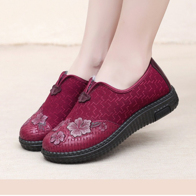 Embroidery Online - Dames winterse, gevoerde, instapschoenen met bloemenborduurwerk,