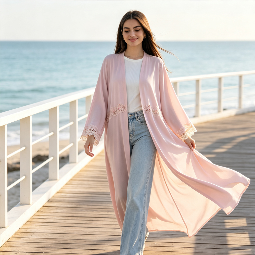 Embroidery Kebaya - Vrouwen Geborduurde Open Front Dubai Abaya
